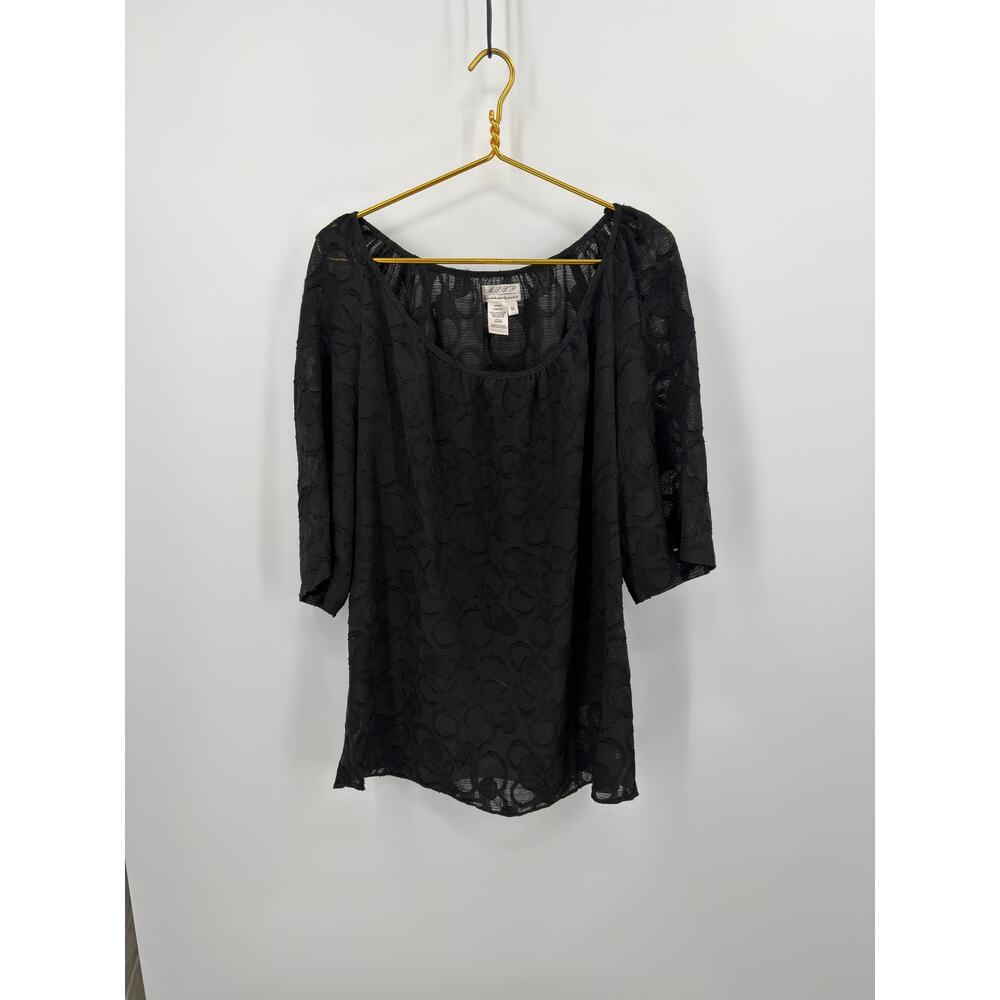 MSP Black‎ Textured Sheer Blouse - Women's Plus Size 1X